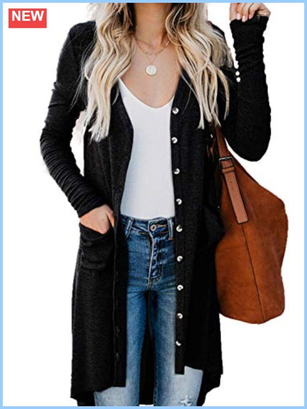 Womens Long Cardigan Open Front Button Down High Low Knit Sweater